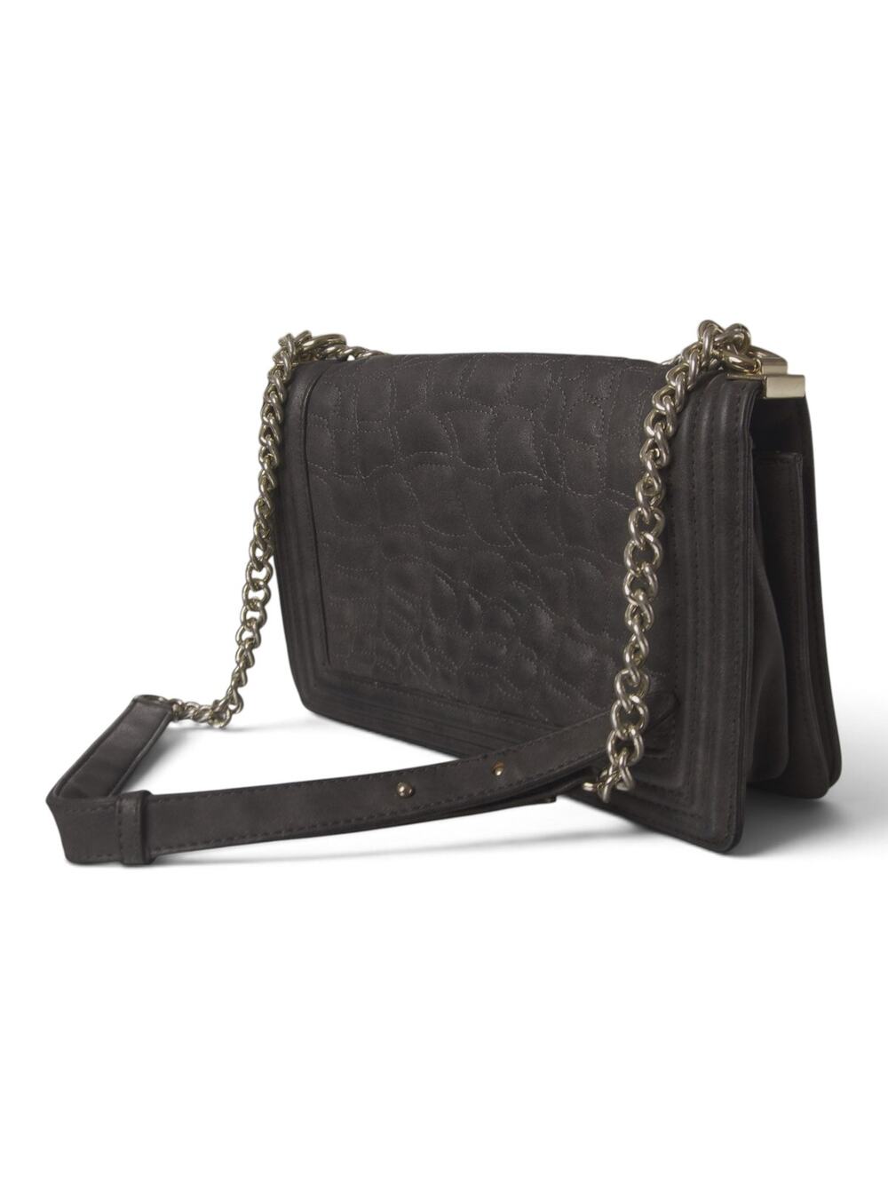 BCBG Paris Pewter Velvet Flap Bag Convertible Shoulder Crossbody Gold Chain